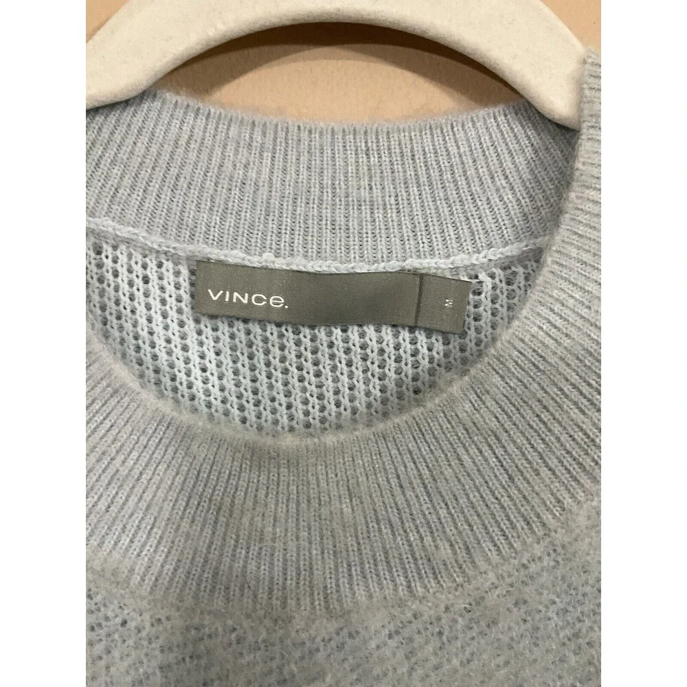 Vince Womens Alpaca Mohair Blend Fuzzy Sweater M Blue Preppy Minimalist *FLAW* - Picture 3 of 6